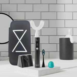 view of details included with the Y-Brush Ultra Premium - Electric Sonic Toothbrush for Adult with accessories